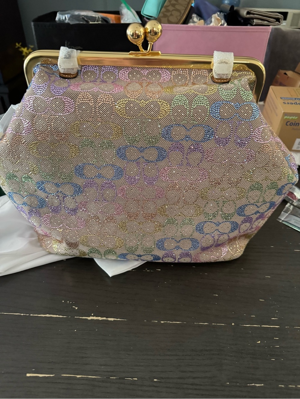 Coach kisslock Iridescent Multi-Color Frame Clutch Bag